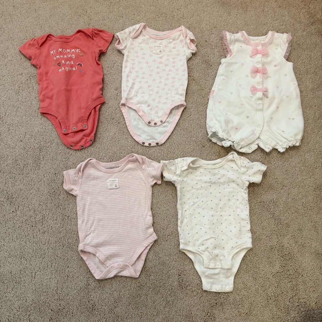 Lot Of 5 6-9m Short Sleeve Bodysuit Pink Burt’s Bees Carter’s Kirkland Little Me